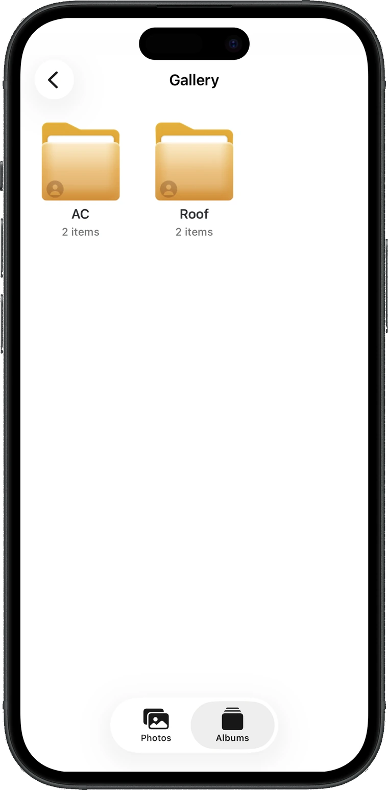 Albums tab showing album folders with names and item counts